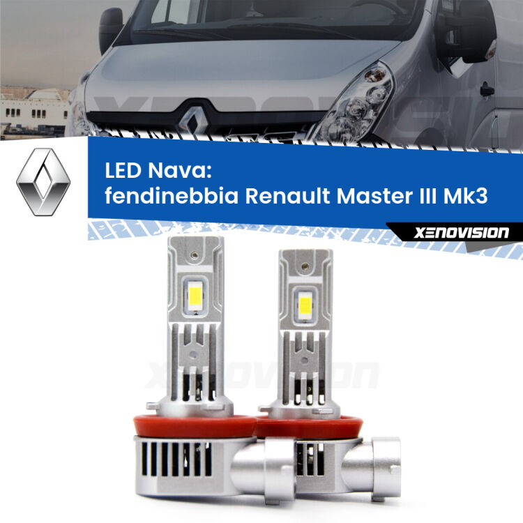 <strong>Fendinebbia LED no-spie per Renault Master III</strong> Mk3 2010 in poi. Coppia lampade <strong>H11</strong>/H9/H8/H16(JP) modello Nava canbus, raffreddate a ventola.