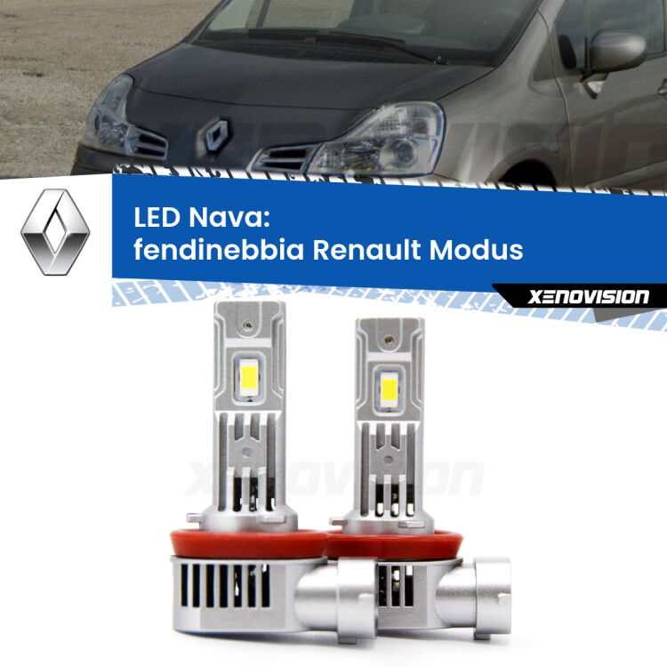 <strong>Fendinebbia LED no-spie per Renault Modus</strong>  2004 - 2012. Coppia lampade <strong>H11</strong>/H9/H8/H16(JP) modello Nava canbus, raffreddate a ventola.