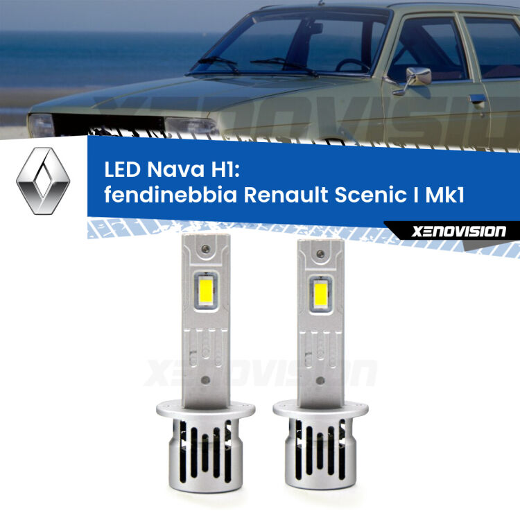 <strong>Fendinebbia LED no-spie per Renault Scenic I</strong> Mk1 1996 - 2005. Coppia lampade <strong> H1</strong> modello Nava canbus, raffreddate a ventola.