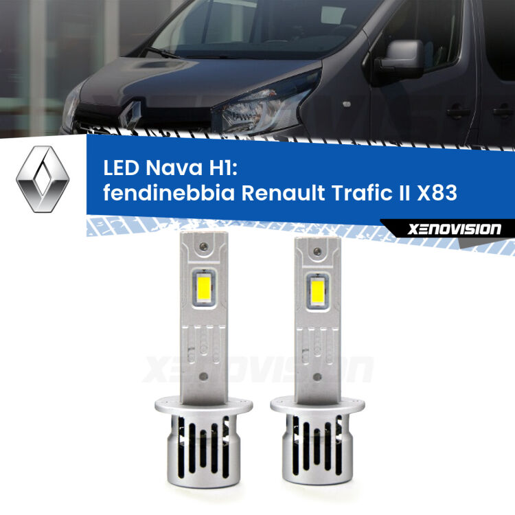 <strong>Fendinebbia LED no-spie per Renault Trafic II</strong> X83 2001 - 2013. Coppia lampade <strong> H1</strong> modello Nava canbus, raffreddate a ventola.