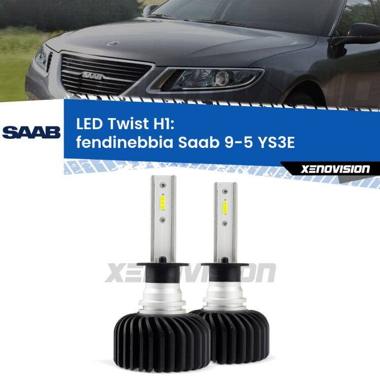 <strong>Kit fendinebbia LED</strong> H1 per <strong>Saab 9-5</strong> YS3E 1997 - 2010. Compatte, impermeabili, senza ventola: praticamente indistruttibili. Top Quality.