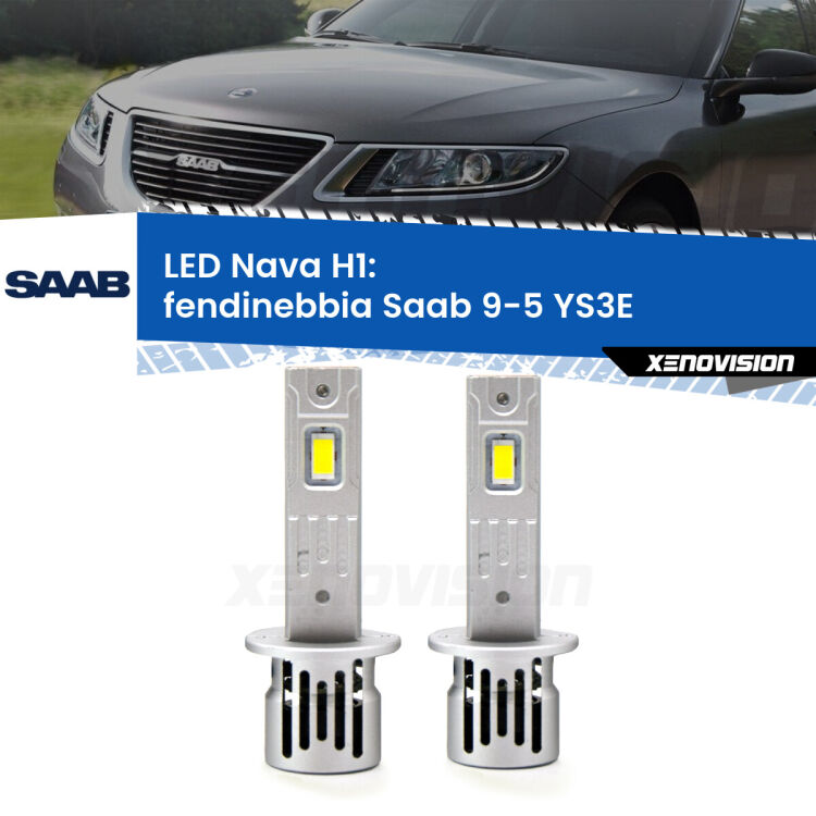 <strong>Fendinebbia LED no-spie per Saab 9-5</strong> YS3E 1997 - 2010. Coppia lampade <strong> H1</strong> modello Nava canbus, raffreddate a ventola.