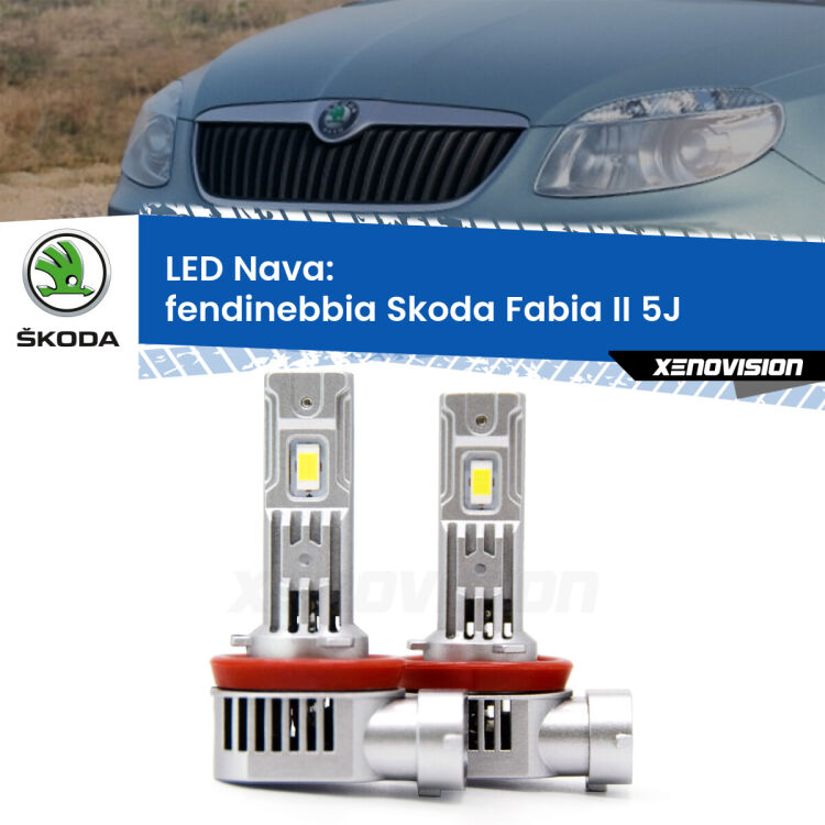 <strong>Fendinebbia LED no-spie per Skoda Fabia II</strong> 5J 2011 - 2014. Coppia lampade <strong>H11</strong>/H9/H8/H16(JP) modello Nava canbus, raffreddate a ventola.