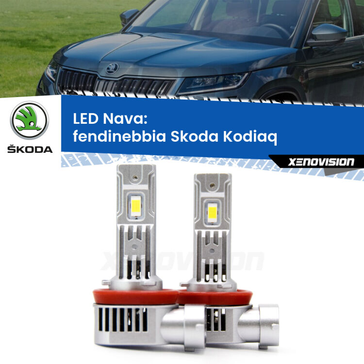 <strong>Fendinebbia LED no-spie per Skoda Kodiaq</strong>  2016 in poi. Coppia lampade <strong>H11</strong>/H9/H8/H16(JP) modello Nava canbus, raffreddate a ventola.