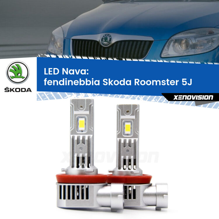 <strong>Fendinebbia LED no-spie per Skoda Roomster</strong> 5J 2006 - 2015. Coppia lampade <strong>H11</strong>/H9/H8/H16(JP) modello Nava canbus, raffreddate a ventola.