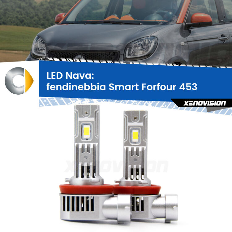 <strong>Fendinebbia LED no-spie per Smart Forfour</strong> 453 2014 in poi. Coppia lampade <strong>H11</strong>/H9/H8/H16(JP) modello Nava canbus, raffreddate a ventola.