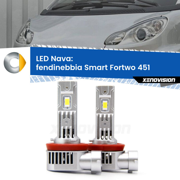 <strong>Fendinebbia LED no-spie per Smart Fortwo</strong> 451 2007 - 2014. Coppia lampade <strong>H11</strong>/H9/H8/H16(JP) modello Nava canbus, raffreddate a ventola.