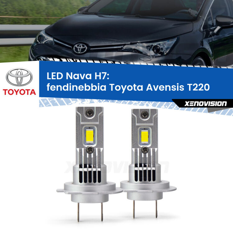 <strong>Fendinebbia LED no-spie per Toyota Avensis</strong> T220 1997 - 2003. Coppia lampade <strong>H7</strong> modello Nava canbus, raffreddate a ventola.