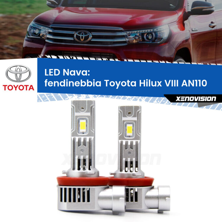 <strong>Fendinebbia LED no-spie per Toyota Hilux VIII</strong> AN110 2015 in poi. Coppia lampade <strong>H11</strong>/H9/H8/H16(JP) modello Nava canbus, raffreddate a ventola.