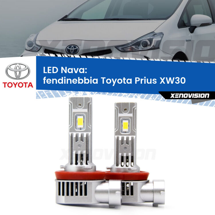 <strong>Fendinebbia LED no-spie per Toyota Prius</strong> XW30 2008 - 2011. Coppia lampade <strong>H11</strong>/H9/H8/H16(JP) modello Nava canbus, raffreddate a ventola.