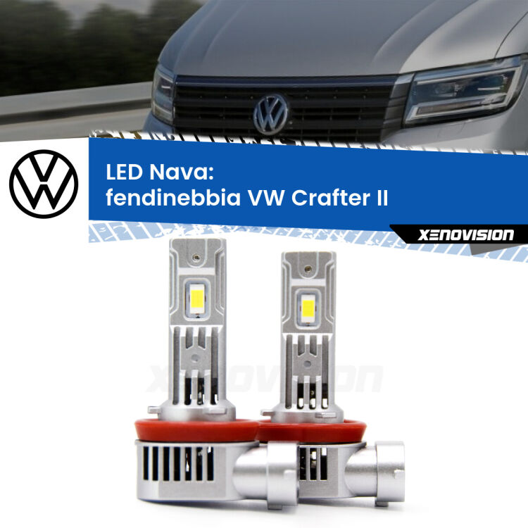 <strong>Fendinebbia LED no-spie per VW Crafter</strong> II 2016 in poi. Coppia lampade <strong>H11</strong>/H9/H8/H16(JP) modello Nava canbus, raffreddate a ventola.