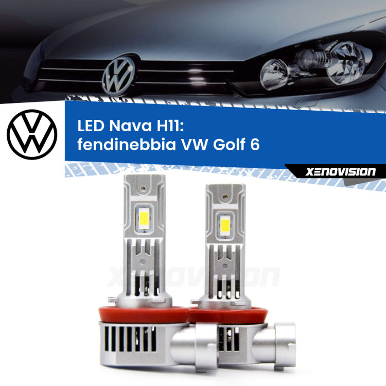 <strong>Fendinebbia LED no-spie per VW Golf 6</strong>  2012 - 2011. Coppia lampade <strong>H11</strong> modello Nava canbus, raffreddate a ventola.