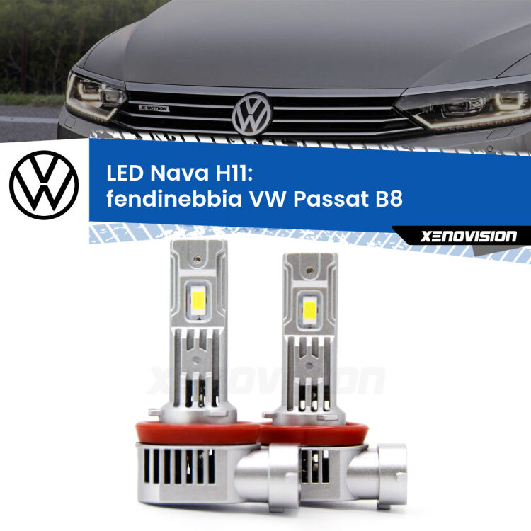 <strong>Fendinebbia LED no-spie per VW Passat</strong> B8 2014 - 2017. Coppia lampade <strong>H11</strong> modello Nava canbus, raffreddate a ventola.