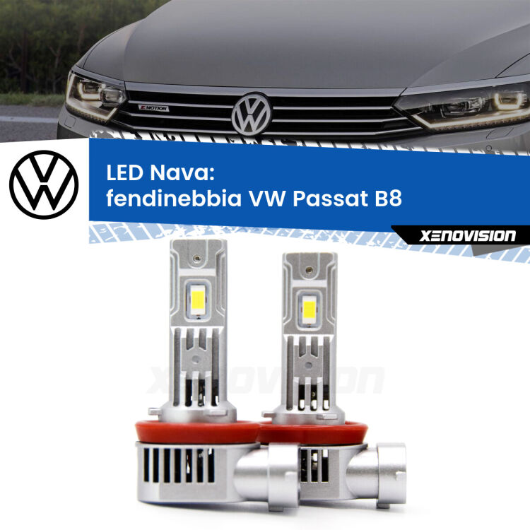 <strong>Fendinebbia LED no-spie per VW Passat</strong> B8 2014 - 2017. Coppia lampade <strong>H11</strong>/H9/H8/H16(JP) modello Nava canbus, raffreddate a ventola.