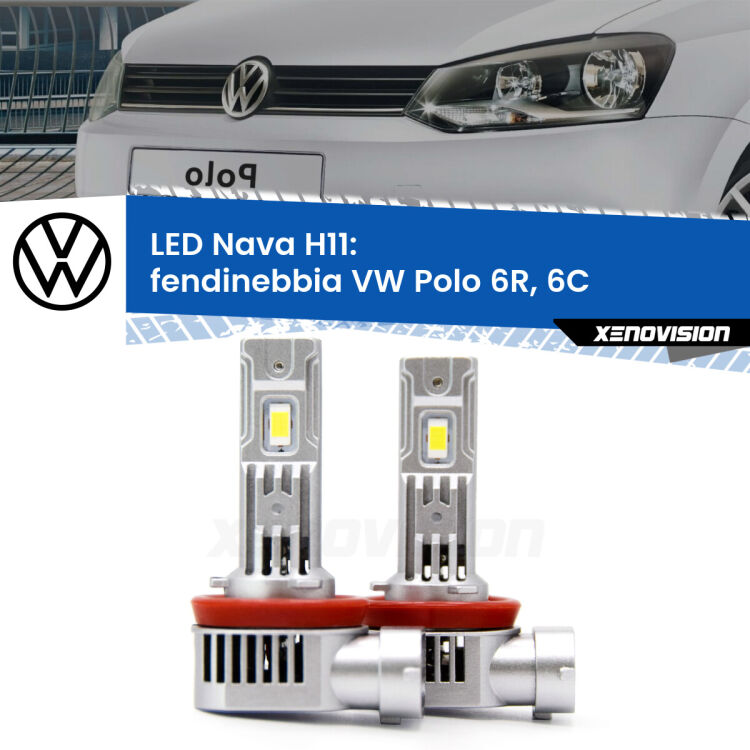 <strong>Fendinebbia LED no-spie per VW Polo</strong> 6R, 6C 2009 - 2016. Coppia lampade <strong>H11</strong>/H9/H8/H16(JP) modello Nava canbus, raffreddate a ventola.