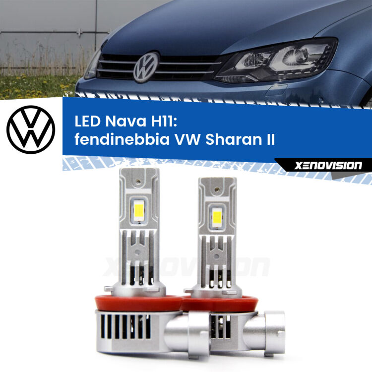 <strong>Fendinebbia LED no-spie per VW Sharan</strong> II 2010 - 2019. Coppia lampade <strong>H11</strong> modello Nava canbus, raffreddate a ventola.