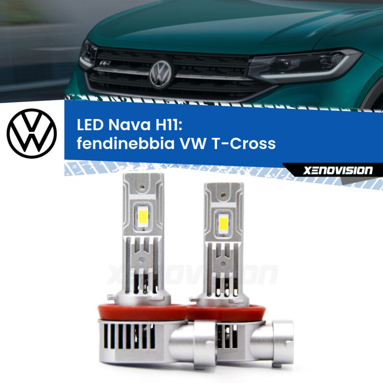 <strong>Fendinebbia LED no-spie per VW T-Cross</strong>  in poi. Coppia lampade <strong>H11</strong> modello Nava canbus, raffreddate a ventola.