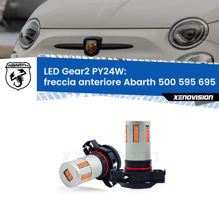 <strong>Freccia Anteriore LED no-spie per Abarth 500 595 695</strong>  2015 - 2022. Coppia lampade <strong>PY24W</strong> modello Gear2 no Hyperflash.