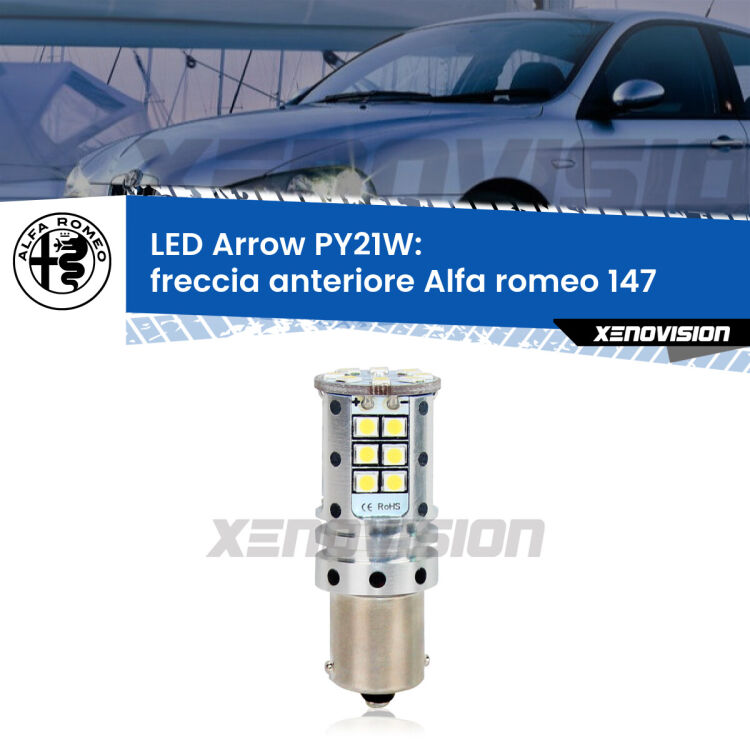 <strong>Freccia Anteriore LED no-spie per Alfa romeo 147</strong>  2005 - 2010. Lampada <strong>PY21W</strong> modello top di gamma Arrow.