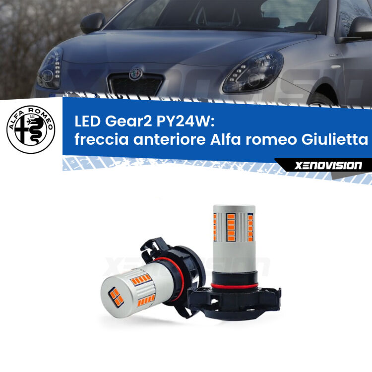 <strong>Freccia Anteriore LED no-spie per Alfa romeo Giulietta</strong>  2010 in poi. Coppia lampade <strong>PY24W</strong> modello Gear2 no Hyperflash.