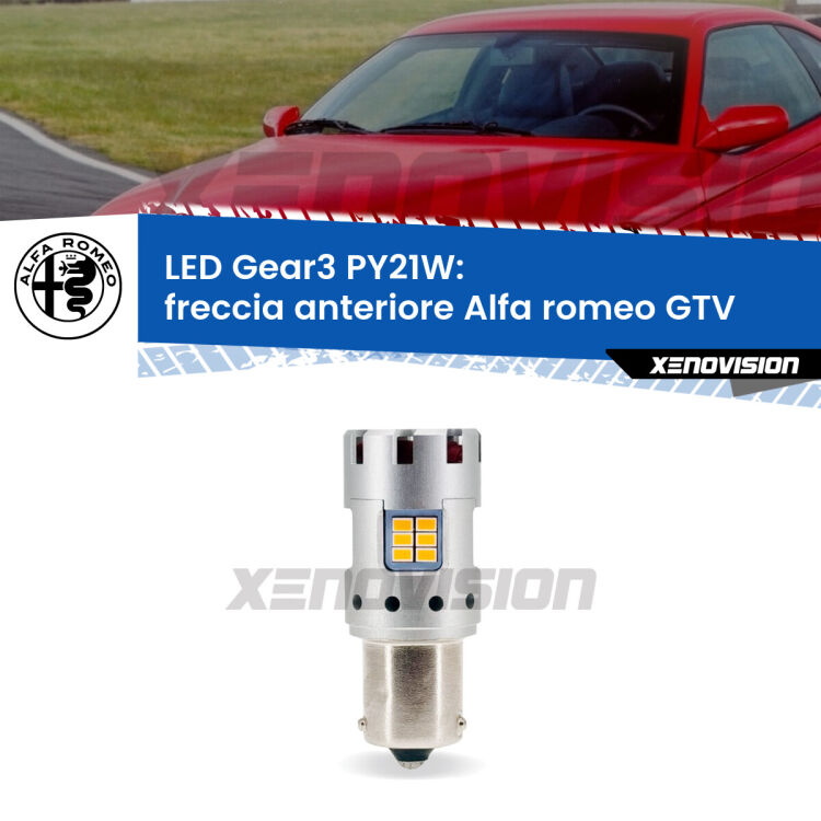 <strong>Freccia Anteriore LED no-spie per Alfa romeo GTV</strong>  faro bianco. Lampada <strong>PY21W</strong> modello Gear3 no Hyperflash, raffreddata a ventola.