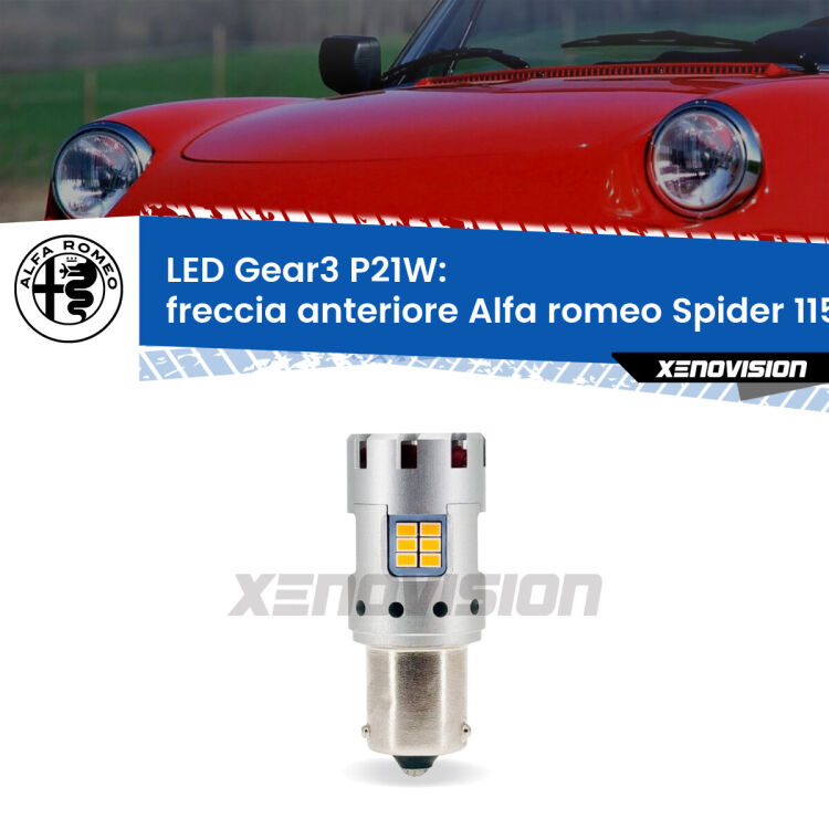 <strong>Freccia Anteriore LED no-spie per Alfa romeo Spider</strong> 115 1971 - 1993. Lampada <strong>P21W</strong> modello Gear3 no Hyperflash, raffreddata a ventola.