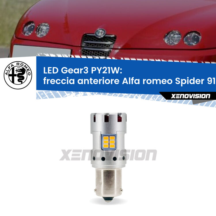 <strong>Freccia Anteriore LED no-spie per Alfa romeo Spider</strong> 916 faro bianco. Lampada <strong>PY21W</strong> modello Gear3 no Hyperflash, raffreddata a ventola.