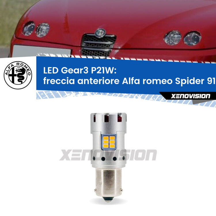 <strong>Freccia Anteriore LED no-spie per Alfa romeo Spider</strong> 916 faro giallo. Lampada <strong>P21W</strong> modello Gear3 no Hyperflash, raffreddata a ventola.