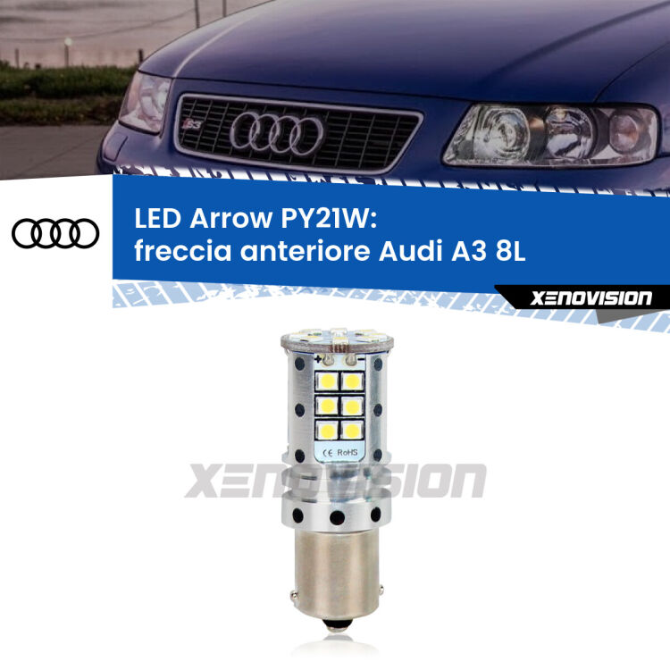 <strong>Freccia Anteriore LED no-spie per Audi A3</strong> 8L 1996 - 2003. Lampada <strong>PY21W</strong> modello top di gamma Arrow.