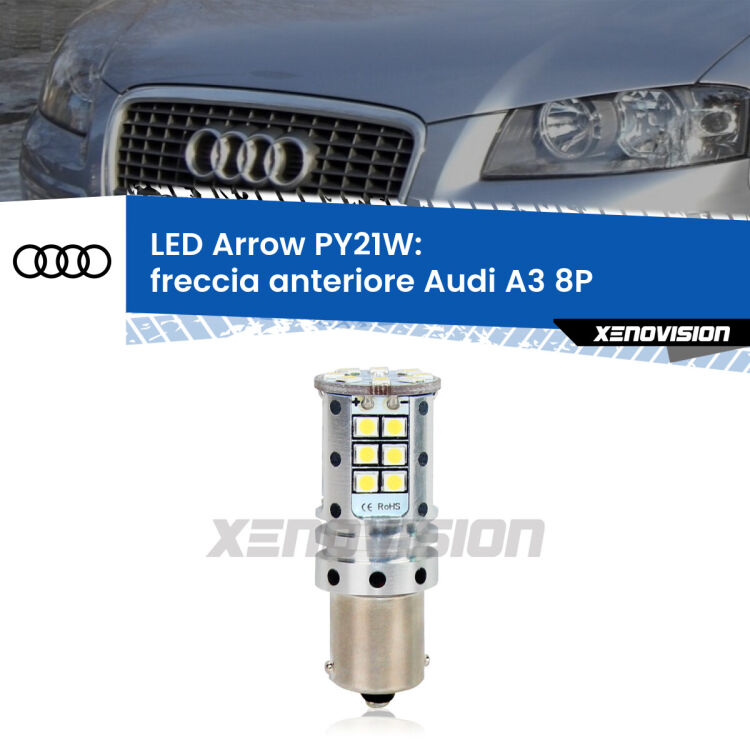 <strong>Freccia Anteriore LED no-spie per Audi A3</strong> 8P 2003 - 2008. Lampada <strong>PY21W</strong> modello top di gamma Arrow.