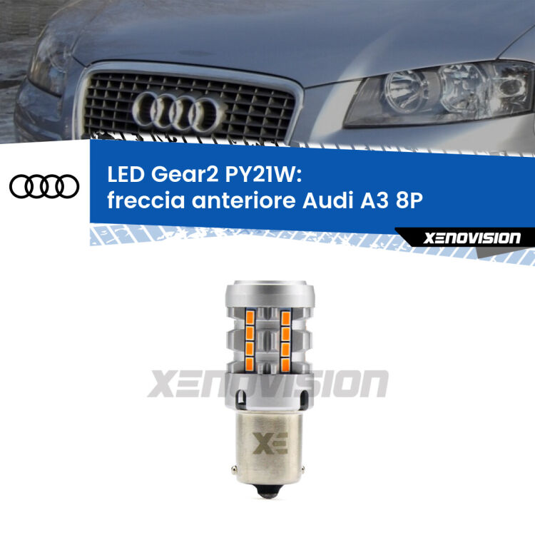 FINE SERIE: NO GARANZIA <strong>Freccia Anteriore LED no-spie per Audi A3</strong> 8P 2003 - 2008. Lampada <strong>PY21W</strong> modello Gear2 no Hyperflash.