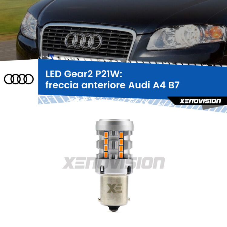 FINE SERIE: NO GARANZIA <strong>Freccia Anteriore LED no-spie per Audi A4</strong> B7 faro giallo. Lampada <strong>P21W</strong> modello Gear2 no Hyperflash.