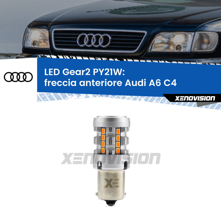 FINE SERIE: NO GARANZIA <strong>Freccia Anteriore LED no-spie per Audi A6</strong> C4 1994 - 1997. Lampada <strong>PY21W</strong> modello Gear2 no Hyperflash.