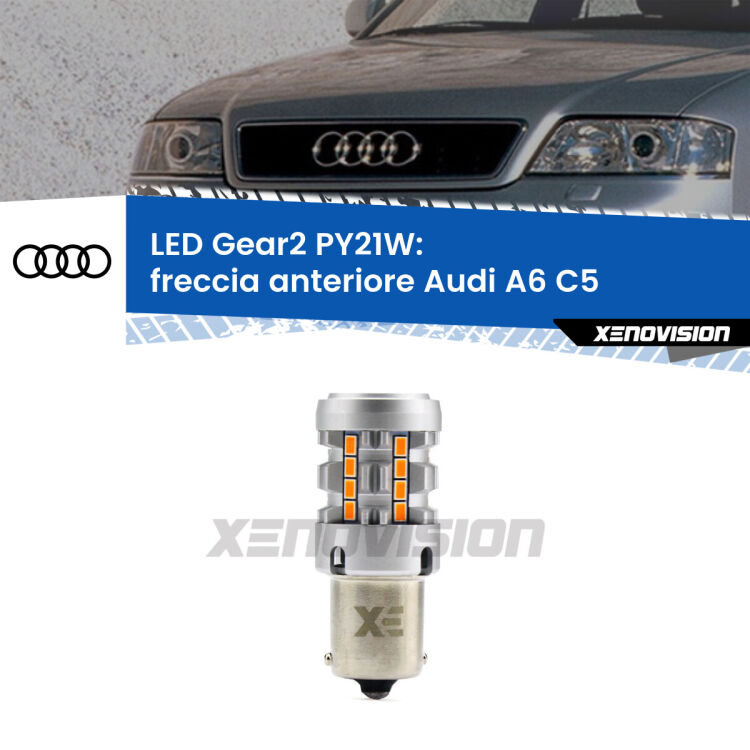 FINE SERIE: NO GARANZIA <strong>Freccia Anteriore LED no-spie per Audi A6</strong> C5 1997 - 2004. Lampada <strong>PY21W</strong> modello Gear2 no Hyperflash.