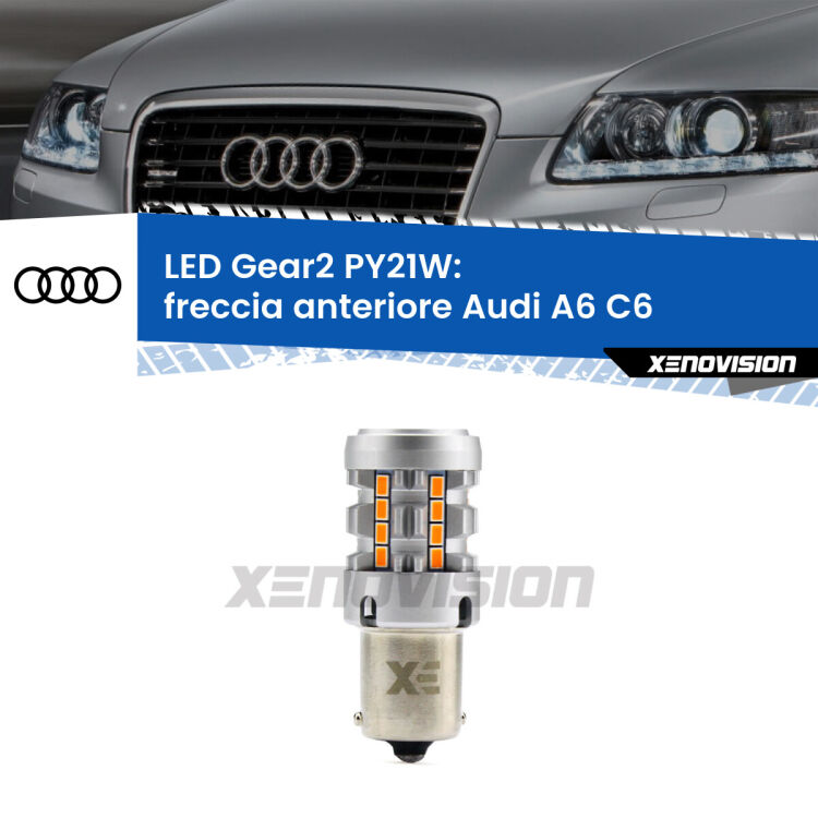 FINE SERIE: NO GARANZIA <strong>Freccia Anteriore LED no-spie per Audi A6</strong> C6 2004 - 2011. Lampada <strong>PY21W</strong> modello Gear2 no Hyperflash.