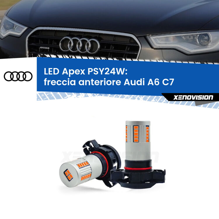 <strong>Freccia Anteriore LED no-spie per Audi A6</strong> C7 fari xenon I serie. Coppia lampade <strong>PSY24W</strong> modello Apex no Hyperflash.