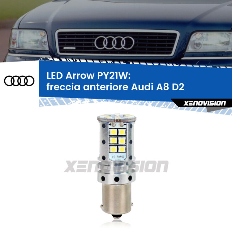 <strong>Freccia Anteriore LED no-spie per Audi A8</strong> D2 1994 - 2002. Lampada <strong>PY21W</strong> modello top di gamma Arrow.