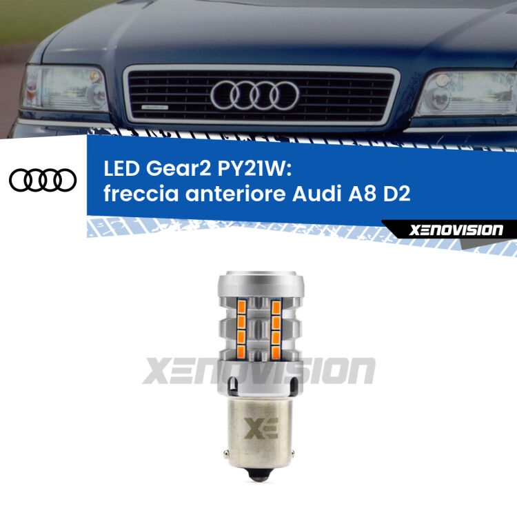 FINE SERIE: NO GARANZIA <strong>Freccia Anteriore LED no-spie per Audi A8</strong> D2 1994 - 2002. Lampada <strong>PY21W</strong> modello Gear2 no Hyperflash.