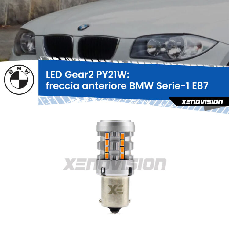 FINE SERIE: NO GARANZIA <strong>Freccia Anteriore LED no-spie per BMW Serie-1</strong> E87 2003 - 2012. Lampada <strong>PY21W</strong> modello Gear2 no Hyperflash.