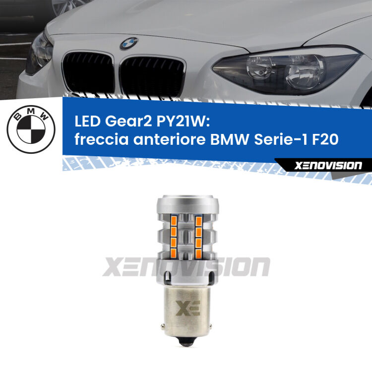 FINE SERIE: NO GARANZIA <strong>Freccia Anteriore LED no-spie per BMW Serie-1</strong> F20 2010 - 2019. Lampada <strong>PY21W</strong> modello Gear2 no Hyperflash.