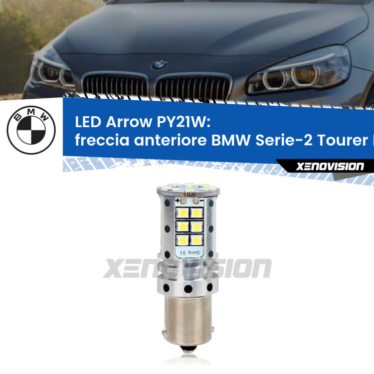 <strong>Freccia Anteriore LED no-spie per BMW Serie-2 Tourer</strong> F45, F46 con fari alogeni. Lampada <strong>PY21W</strong> modello top di gamma Arrow.