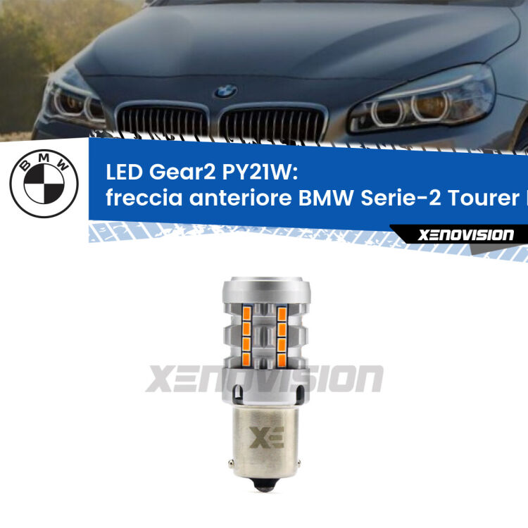 FINE SERIE: NO GARANZIA <strong>Freccia Anteriore LED no-spie per BMW Serie-2 Tourer</strong> F45, F46 con fari alogeni. Lampada <strong>PY21W</strong> modello Gear2 no Hyperflash.