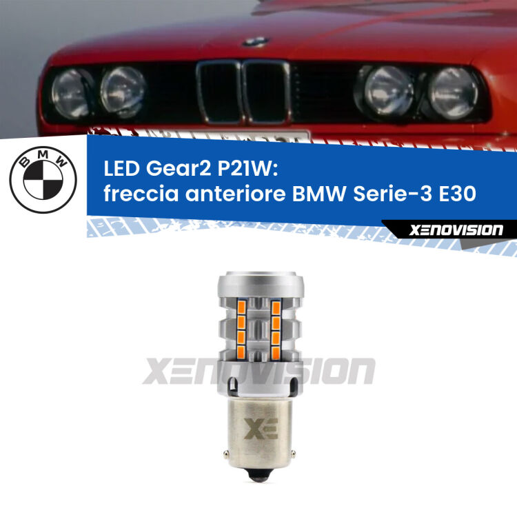 FINE SERIE: NO GARANZIA <strong>Freccia Anteriore LED no-spie per BMW Serie-3</strong> E30 1982 - 1992. Lampada <strong>P21W</strong> modello Gear2 no Hyperflash.