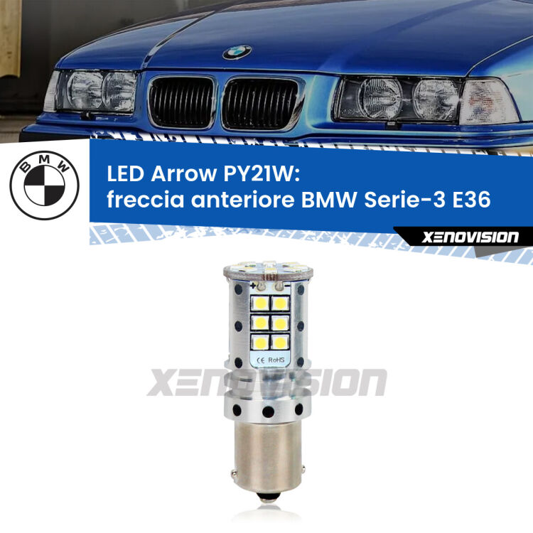 <strong>Freccia Anteriore LED no-spie per BMW Serie-3</strong> E36 faro bianco. Lampada <strong>PY21W</strong> modello top di gamma Arrow.