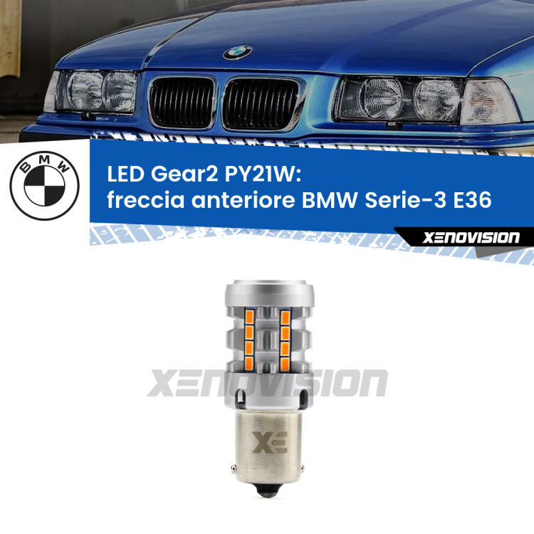 FINE SERIE: NO GARANZIA <strong>Freccia Anteriore LED no-spie per BMW Serie-3</strong> E36 faro bianco. Lampada <strong>PY21W</strong> modello Gear2 no Hyperflash.