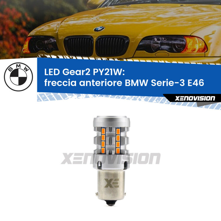 <strong>Freccia Anteriore LED no-spie per BMW Serie-3</strong> E46 faro bianco. Lampada <strong>PY21W</strong> modello Gear2 no Hyperflash.