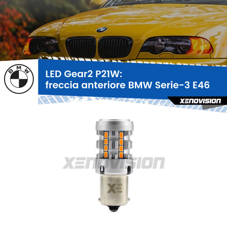 <strong>Freccia Anteriore LED no-spie per BMW Serie-3</strong> E46 faro giallo. Lampada <strong>P21W</strong> modello Gear2 no Hyperflash.