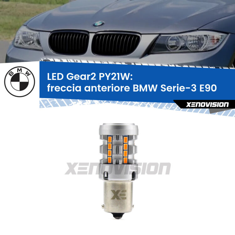 FINE SERIE: NO GARANZIA <strong>Freccia Anteriore LED no-spie per BMW Serie-3</strong> E90 2005 - 2011. Lampada <strong>PY21W</strong> modello Gear2 no Hyperflash.