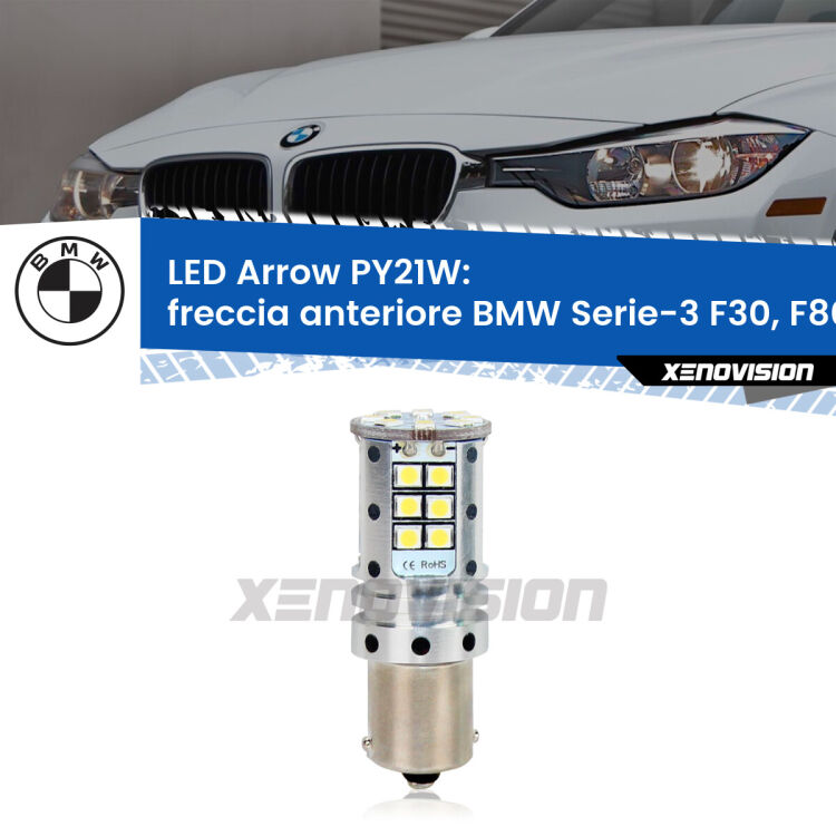 <strong>Freccia Anteriore LED no-spie per BMW Serie-3</strong> F30, F80 2012 - 2019. Lampada <strong>PY21W</strong> modello top di gamma Arrow.