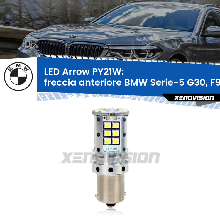 <strong>Freccia Anteriore LED no-spie per BMW Serie-5</strong> G30, F90 2017 in poi. Lampada <strong>PY21W</strong> modello top di gamma Arrow.